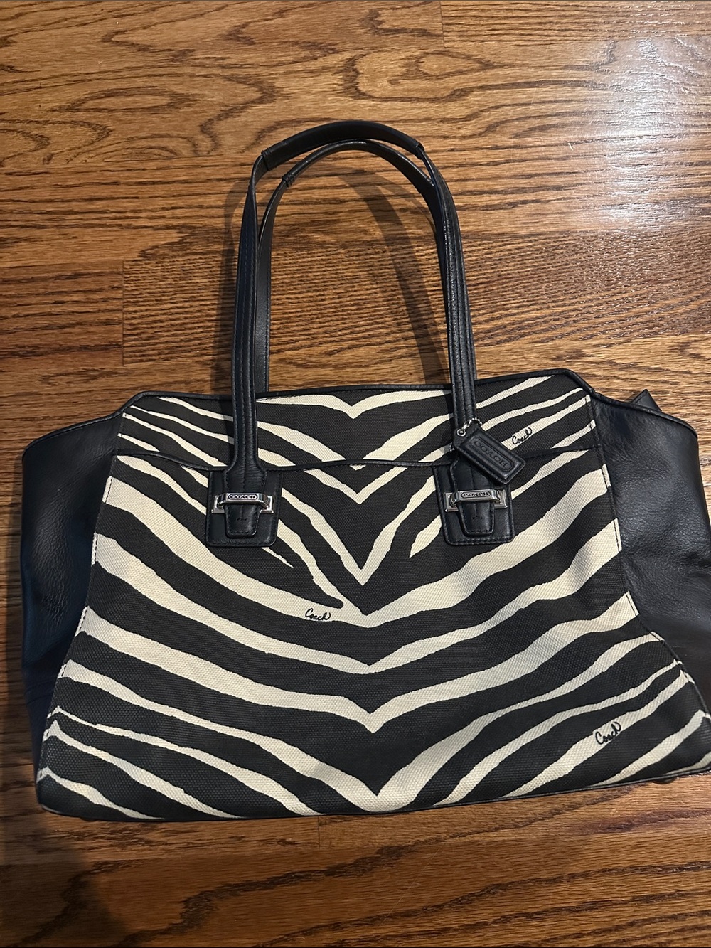 Coach Black and Cream Zebra-Print Shoulder Tote